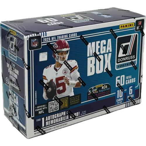 2025 Panini Donruss Football Mega Trading Card Box (1 Autogramm oder Memorabilia pro Box)