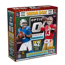 2023 Panini Donruss Optic Football Mega Box met Blauwe Hyper Prizms (42 Kaarten/Doos)