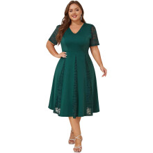 Abendkleid Cocktailkleid Elegantes Spitzenkleid Grün 2XL — festliches kleid damen, hochzeitsgast kleid midi