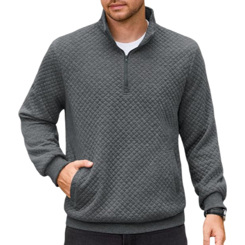 Herren Pullover mit Reißverschluss Waffelstruktur Slim Fit Elegant Stilvoll Grau XXL — strickpullover herren
