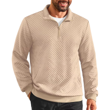 Jersey de hombre con cuello alto, textura de gofre, manga larga, cremallera, elegante, estilo beige L