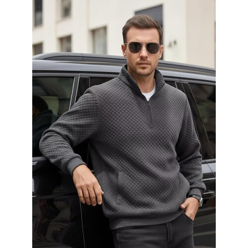 Herren Pullover mit Reißverschluss Waffelstruktur Slim Fit Elegant Stilvoll Grau XXL — strickpullover herren 1
