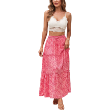 Damen Maxi Rock Boho Hohe Taille A-Linie Ausgestellt Pink XL — sommerrock lang, damenrock mit taschen, blumenrock boho