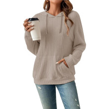 Sweat à capuche femme rayé ample doux confortable beige XL — pull oversize femme, vêtement cocooning hiver