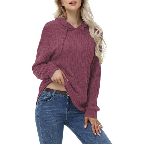 Damen Kapuzenpullover Locker Gestreift Rot Größe L Modisch — damen hoodie gestreift, roter pullover damen 2