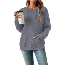 Damen Kapuzenpullover Locker Gestreift Langarm Grau Größe XL — hoodie damen oversized, gestreifter pullover damen