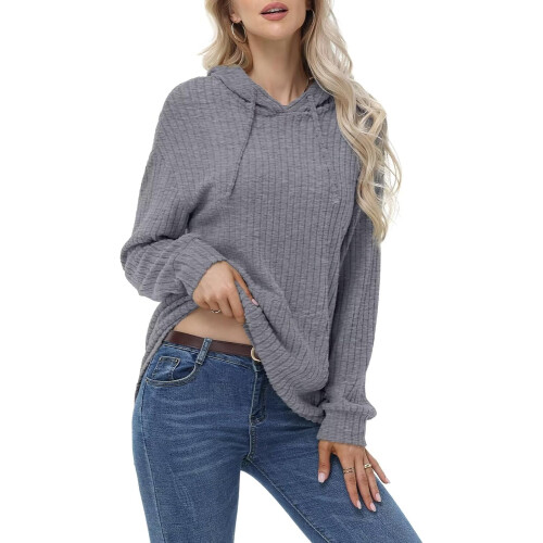 Damen Kapuzenpullover Locker Gestreift Langarm Grau Größe XL — hoodie damen oversized, gestreifter pullover damen 2