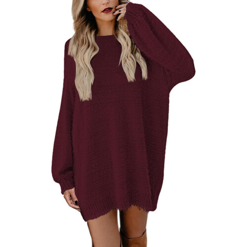 Robe Pull Mini Oversize en Maille Bordeaux Taille S — robe hiver femme, tenue maille douce, robe pull manches