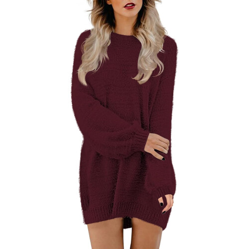 Robe Pull Mini Oversize en Maille Bordeaux Taille S — robe hiver femme, tenue maille douce, robe pull manches 1