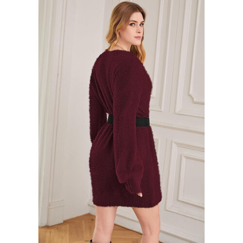 Robe Pull Mini Oversize en Maille Bordeaux Taille S — robe hiver femme, tenue maille douce, robe pull manches 2