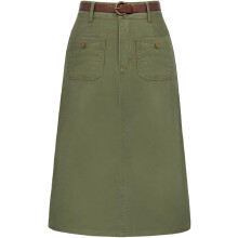 Damen Jeansrock Bleistiftrock mit Gürtel und Schlitz Grün XXL — midirock damen, jeansrock khaki, rock große größen