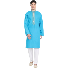 Herren Kurta Pyjama Set Indisch Baumwolle Elegant Türkis S — traditionelle indische kleidung, herren hausanzug baumwolle