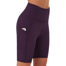 Damen Radlerhose Trainingsshorts Sportshorts Hoher Bund Lila L — yoga shorts mit taschen, fitness leggings kurz
