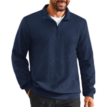 Jersey de hombre con cuello alto y textura de gofre, manga larga, cremallera, elegante y estiloso, azul marino, M