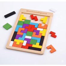 Hemx Wooden Tetris Puzzle Board Game - Colorful Brain Teaser, Logic Training & Montessori Educational Toy For Kids And Adults
