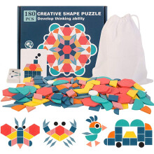 Mentorkids Blocs de Motifs en Bois Puzzle Éducatif Classique 180 Pièces Géométriques 24 Designs