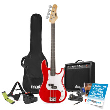 MAX GigKit Beginner Electric Bass Guitar with Amplifier and Accessories - Red