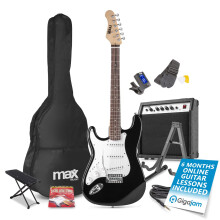MAX GIGKit Left Handed Electric Guitar with Amplifier, Tuner and Stand - Black