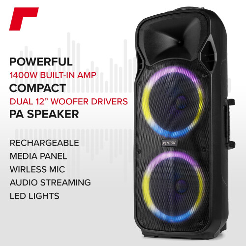 Fenton FT212LED MK2 Portable PA System - 1400W Wireless Speaker with Microphone 1