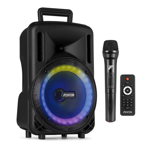 Fenton FT08LED MK2 Portable PA System 300W - Wireless Mic, Bluetooth Speaker