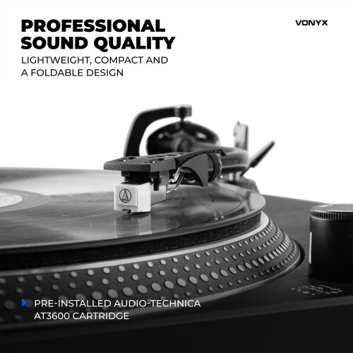 Vonyx DT3000 Belt-Driven Vinyl Record DJ Turntable Set, Pitch Control, Preamp 1