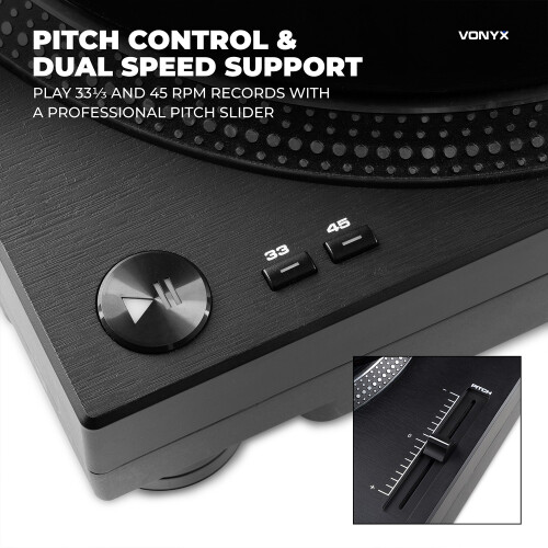 Vonyx DT3000 Belt-Driven Vinyl Record DJ Turntable Set, Pitch Control, Preamp 2