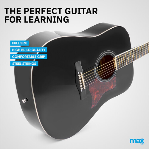 Max SoloJam Acoustic Guitar Starter Kit - Beginner Acoustic Guitars Pack, Black 1