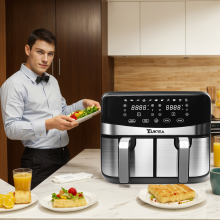 Dual Basket 9L Air Fryer Sync Tech Dual Timers and Temperatures .Low Fat Healthy Frying Automatic Finish Together