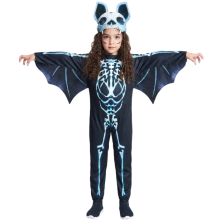 Mädchen Skelett Fledermaus Kostüm Verkleidung Halloween 128 cm — kinderkostüm gruselig, faschingskostüm mädchen
