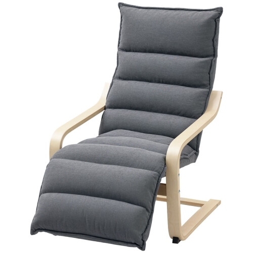 Curved Wooden Accent Chair, with Adjustable Footrest - Drak Grey 1