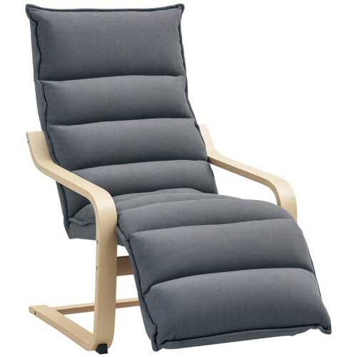 Curved Wooden Accent Chair, with Adjustable Footrest - Drak Grey