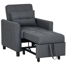 Linen-Look Single Chair Bed - Grey