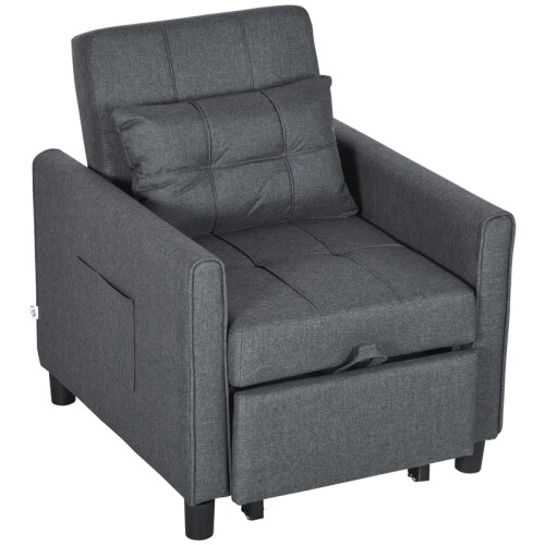 Linen-Look Single Chair Bed - Grey 1