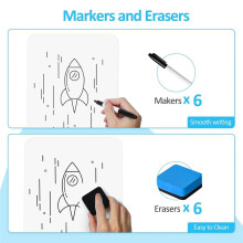 6er-Pack Whiteboards mit 6 Radierern und 6 Markern, Doppelseitig Wiederverwendbares Kleines Whiteboard, Glattes Schreiben