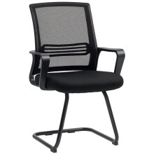 Ergonomic Desk Chair No Wheels, Padded Meeting Office Chair with Sled Base for Home Conference Room, Bedroom, Waiting, Reception, Black