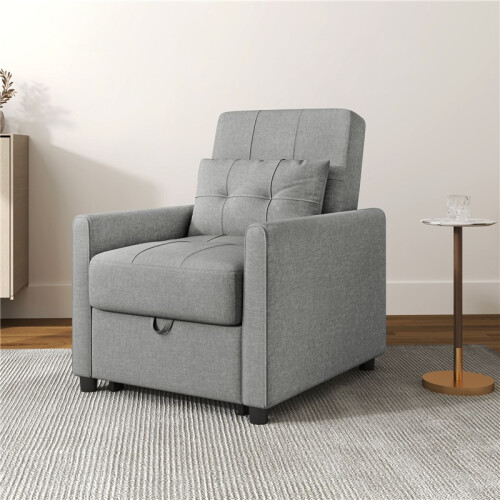 Linen-Look Single Chair Bed - Light Grey 2
