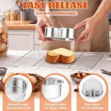 Heart Cake Pan, 6 Inch Small Heart Shaped Baking Pans for Oven & Dishwasher, 2Pcs Layer Smash Cake Tins Molds