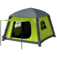 Inflatable Camping Tent w/ Hand Pump, Easy Setup 1/2 Person Blow Up Tent Waterproof 190T Taffeta w/ Mesh Windows, Doors and Carry Bag, Green