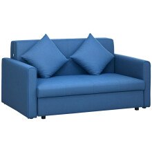 2 Seater Sofa Bed with Hidden Storage, 2 Cushions for Living Room, Guest Room, Deep Blue