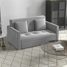 Snow Flannel Two-Seater Sofa Bed, with Storage - Grey