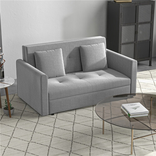 Snow Flannel Two-Seater Sofa Bed, with Storage - Grey