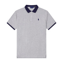 (Gray Blue, M) Mens Waffle knit pure cotton short sleeve with embroidery Polo T-shirt Short Sleeve Tops