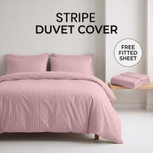 (Single (135x200cm), Peach) Luxury Stripe Duvet Cover Bedding Set with Free Fitted Sheet | Premium Striped Bed Set Yorkshire Bedding