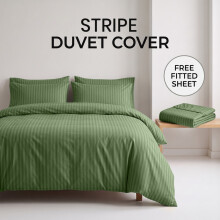 (King (225x220cm), Olive Green) Luxury Stripe Duvet Cover Bedding Set with Free Fitted Sheet | Premium Striped Bed Set Yorkshire Bedding