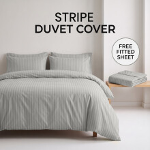 (Super King (260x220cm), Silver) Luxury Stripe Duvet Cover Bedding Set with Free Fitted Sheet | Premium Striped Bed Set Yorkshire Bedding