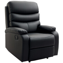 PU Leather Reclining Chair, Manual Recliner Chair with Padded Armrests, Retractable Footrest and Wood Frame, Black
