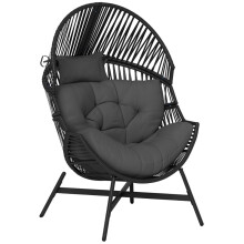Rattan Egg Chair, Oversized Freestanding Garden Egg Chair with Thick Tufted Cushion, Headrest, Steel Frame for Indoor and Outdoor Use, Charcoal Grey