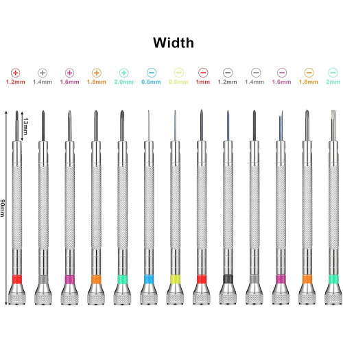 13 Pieces Micro Precision Watch Screwdriver Set0.6-2 mm with 13 Extra Replace Blades 1