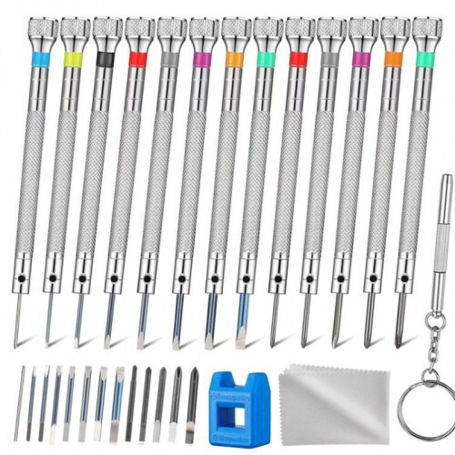 13 Pieces Micro Precision Watch Screwdriver Set0.6-2 mm with 13 Extra Replace Blades