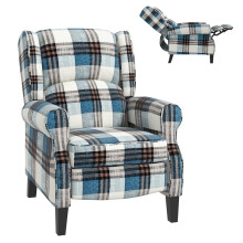 Wingback Reclining Chair Push Back Recliner Armchair for Living Room Bedroom with Footrest Armrests Wood Legs Blue
